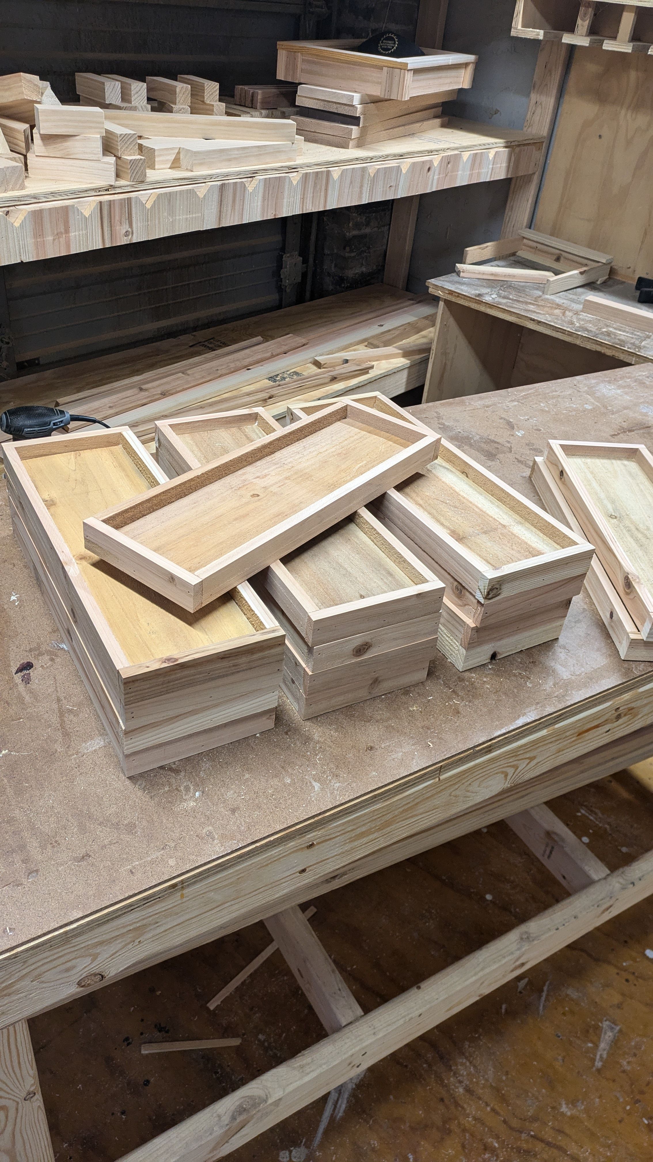 Wooden trays for an art class. Perfect canvas for a variety of crafts